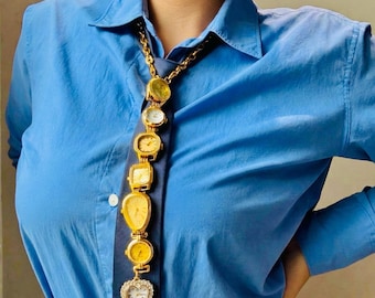 Collar con lazo de reloj vintage, collar tipo lariat con esfera de reloj, collar largo llamativo, joyería de reloj dorado, regalo coqueto