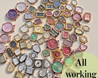 Working Vintage Watch Faces with Batteries, Gold Mini Watch Dials, DIY Bracelet Charms, Assorted Watch Parts, Functional Timepieces