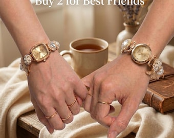 Gold Watch Bracelet, Matching Charm Bracelet for Women, Vintage Timepiece Jewelry, Best Friend Gift, Sister Daughter Gift