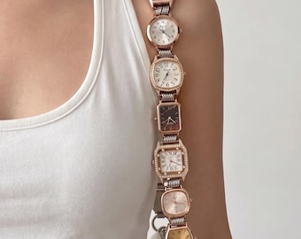 Vintage horlogetasketting, afneembaar horlogebandje, echt werkende wijzerplaatketting, tas van imitatiebont optioneel