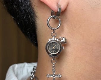 Zilveren wijzerplaat oorbellen gotische kruis oorbellen Y2K punk sieraden vintage klok hangoorbellen statement oorbellen