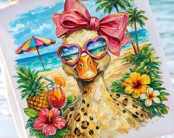Silly Goose Summer PNG, Coquette Duck Pink Bow, Funny Beach Leopard Goose  Png, Girly Tropical Shirt Design, Oil Paint Leopard Design PNG,