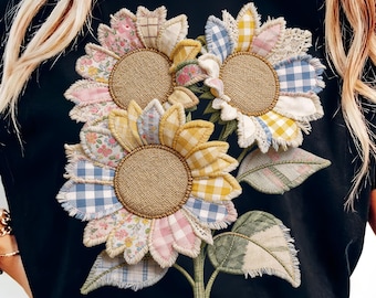 Faux Patchwork Daisy PNG Bündel, Cottagecore Blumenmuster, Sublimations-Shirt Png