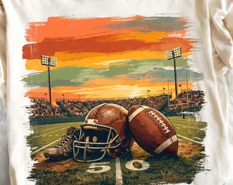 Imágenes PNG de Friday Night Lights, sublimación de estadio de fútbol vintage, imágenes prediseñadas de casco retro para el día del partido, descarga de diseño de camiseta de otoño desgastada