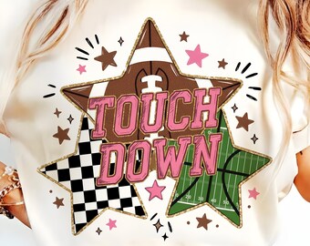 Touchdown PNG, diseño de día de partido de fútbol americano para mamás, descarga digital de sublimación Retro Varsity Coquette