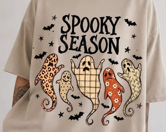 PNG de moda para la temporada de Halloween, diseño de sublimación de fantasma estampado, diseño de camiseta bohemia de otoño, lindo gráfico de Halloween, descarga digital de fantasma leopardo