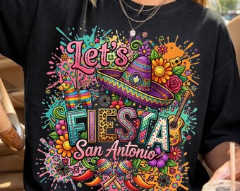 Lassen Sie uns Fiesta San Antonio PNG, buntes Sombrero Sublimationsdesign (digitaler Download)