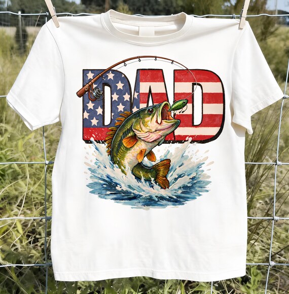 Patriotic Bass Fishing Dad PNG, American Flag Fish Dad Sublimation, Father's Day Fishing Shirt, 4th of July Fisherman Digital Download