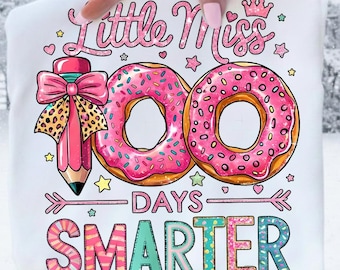 Pequeña Señorita 100 Días Más Inteligente PNG, Donut con Lazo de Leopardo (Descarga Digital)