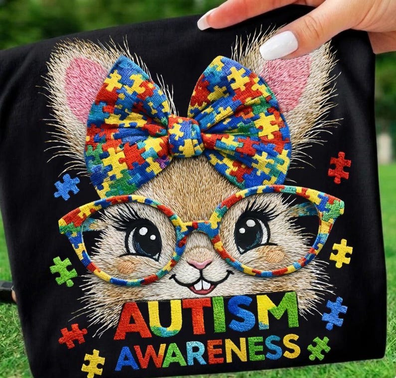 Autism Awareness Bunny PNG, Puzzle Bow Easter Sublimation Design ...