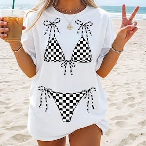 Summer pool party and lake trip shirt design PNG files with stylish bikini graphics for Cricut, DTF, and sublimation projects.