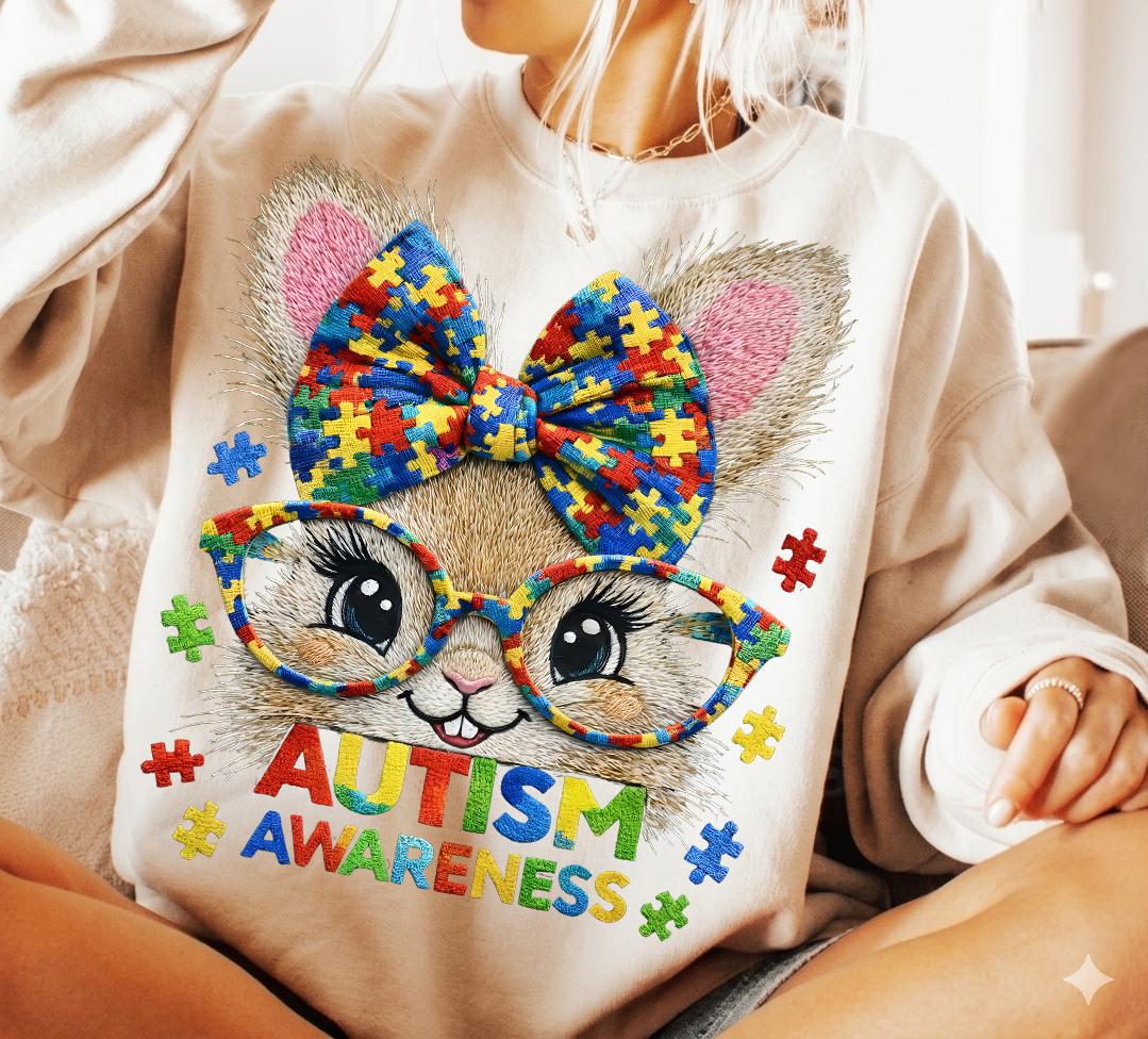 Autism Awareness Bunny PNG, Puzzle Bow Easter Sublimation Design ...