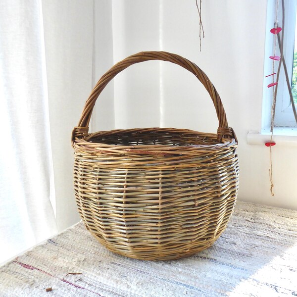 A Handmade Willow Basket with Handle