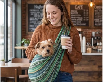 Dog Sling Carrier Evergreen 100% Organic Cotton, pet carrier, woven sling, For Cats too, sling, carrier