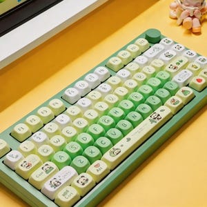 Panda MOA Keycap Set - Cute Green Anime Themed PBT Full Keycap Set with Custom Artisan Enter Keycap