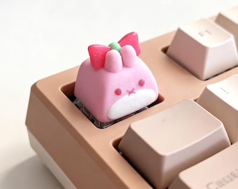 Handmade Pink Bunny Resin ESC Keycap – Anime Mechanical Keyboard