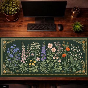 Botanische muismat, vintage bloemen bureaumat, Cottagecore bureaumat, Botanische illustratie muismat, esthetische bureaumat, natuur bureaudecor