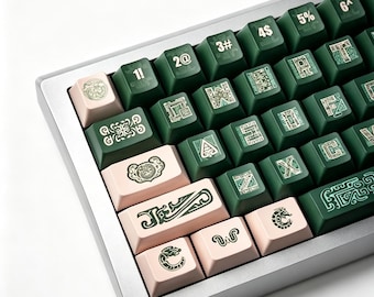 Bronze Pattern PBT Keycap Set Green MDA Keycaps Full Custom Keyboard Keycap Set Novelty Artisan Style Cool Keycaps