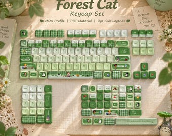 Totoro Keycap Set, Green PBT Keycaps, Cute Forest Keycap Set, Novelty MOA Keycaps, Full Custom Mechanical Keyboard Keycaps
