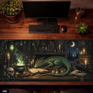 Alfombrilla de ratón de dragón, tapete de escritorio de fantasía oscura, alfombrilla de ratón de alquimia witchcore, tapete de escritorio de magia gótica, alfombrilla de ratón para juegos de academia oscura, regalo de fantasía