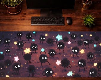 Kawaii Soot Sprite Mouse Pad, Cute Black Spirit Desk Mat, Glow Star Aesthetic Mouse Pad, Anime Cute Desk Mat, Dark Cute Gaming Mouse Pad