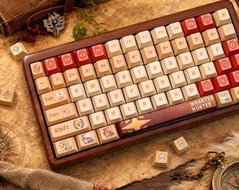 Monster Hunter Keycap Set, Retro PBT Keycaps, Anime Gaming Key Caps, Custom Themed Mechanical Keyboard Set, Cool Artisan Keys