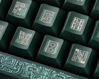 Bronze Pattern PBT Keycap Set Green MDA Keycaps Full Custom Keyboard Keycap Set Novelty Artisan Style Cool Keycaps