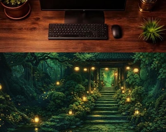 Forest Mouse Pad, Aesthetic Desk Mat, Japanese Garden Desk Mat, Nature Desk Pad, Cottagecore Desk Setup, Gaming Mouse Pad Gift