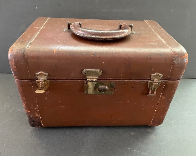Vintage Brown Leather Train Case/suitcase/makeup Case Etsy