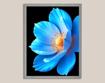 Lámina artística "Blue Petal Bloom": elegante ilustración floral imprimible con gran detalle (descarga digital)