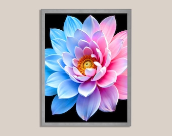 Impresión artística de flor de loto colorida: elegante ilustración floral imprimible con gran detalle (descarga digital)