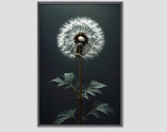 Lámina artística de cabeza de diente de león: arte mural floral botánico melancólico, decoración minimalista natural, ilustración floral oscura, descarga digital imprimible