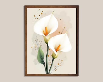 Lámina artística de lirio de cala blanco: elegante ilustración floral imprimible con gran detalle (descarga digital)