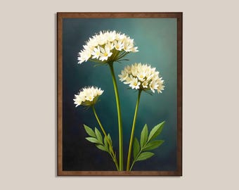 Lámina botánica de flores silvestres blancas: elegante ilustración floral imprimible con gran detalle (descarga digital)