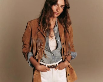 Vintage 1990s Niki Beige Suede Fringe Jacket / Western Jacket