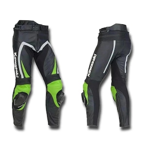 Pantaloni da motociclista Kawasaki: pantaloni da motociclista protetti con dettagli verdi
