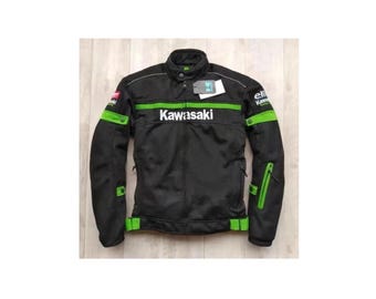 All Seasons Kawasaki Motorbike Motorcycle Riding Jacket Mesh Fabric Biker Jacket, Lightweight Kawasaki Mesh Fabric Biker Jacket