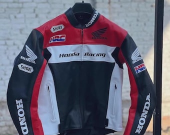 New Men's Honda Riding Gear Motorbike Racing Jacket Biker Rider Genuine Cowhide Leather Jacket