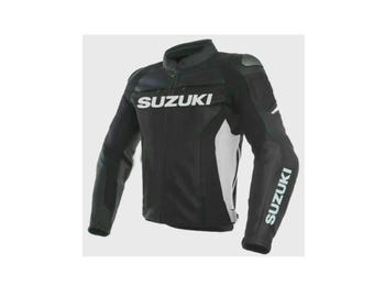 Mens Black Suzuki GSXR Cowhide Leather Motorcycle Racing Jacket