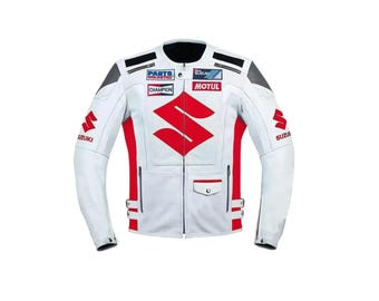 Mens Suzuki Leather Motorcycle Racing Jacket Motogp Motorbike Riding Biker Jacket