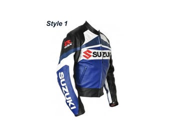 Suzuki GSXR Cowhide Leather Motorcycle Racing Jacket