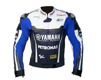ハンドメイドヤマハイエローMotoGPバイクレザージャケット