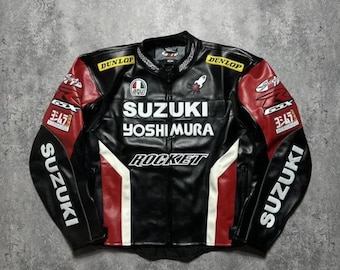 Blouson moto en cuir de vachette Suzuki GSXR : réplique pour équipement d'équitation homologuée CE
