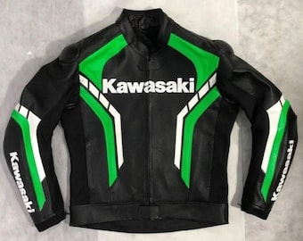 Mens Black Kawasaki Ninja Motorcycle Racing Jacket: Genuine Cowhide Leather Biker Riding Jacket