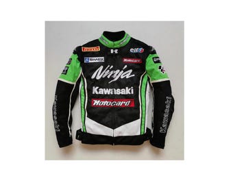 Men’s Kawasaki Motorbike Riding Jacket Mesh Fabric Motorcycle Racing Kawasaki Jacket Lightweight Breathable Windproof Biker Jacket CE Armour