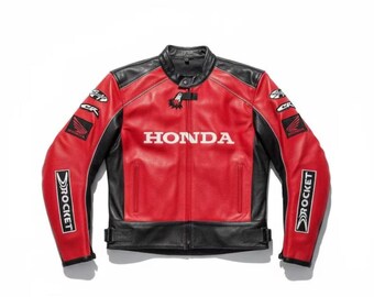 ハンドメイドホンダレッド＆ブラックレザーバイクジャケット - Etsy 日本
