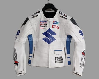 Mens Suzuki Leather Motorcycle Racing Jacket Motorbike Riding Biker Jacket