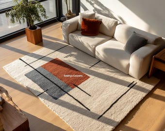 Abstract Line Art Area Rug | Modern Minimal Living Room & Bedroom Carpet