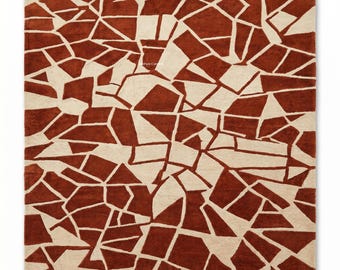 Abstract Rug | Handmade Tufted Rust Orange & Cram Area Decor For Living Room And Bedroom