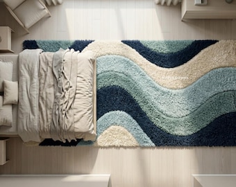 Abstract Blue Wool Runner Rug | Handmade-Tufted Modern Hallway Rugs